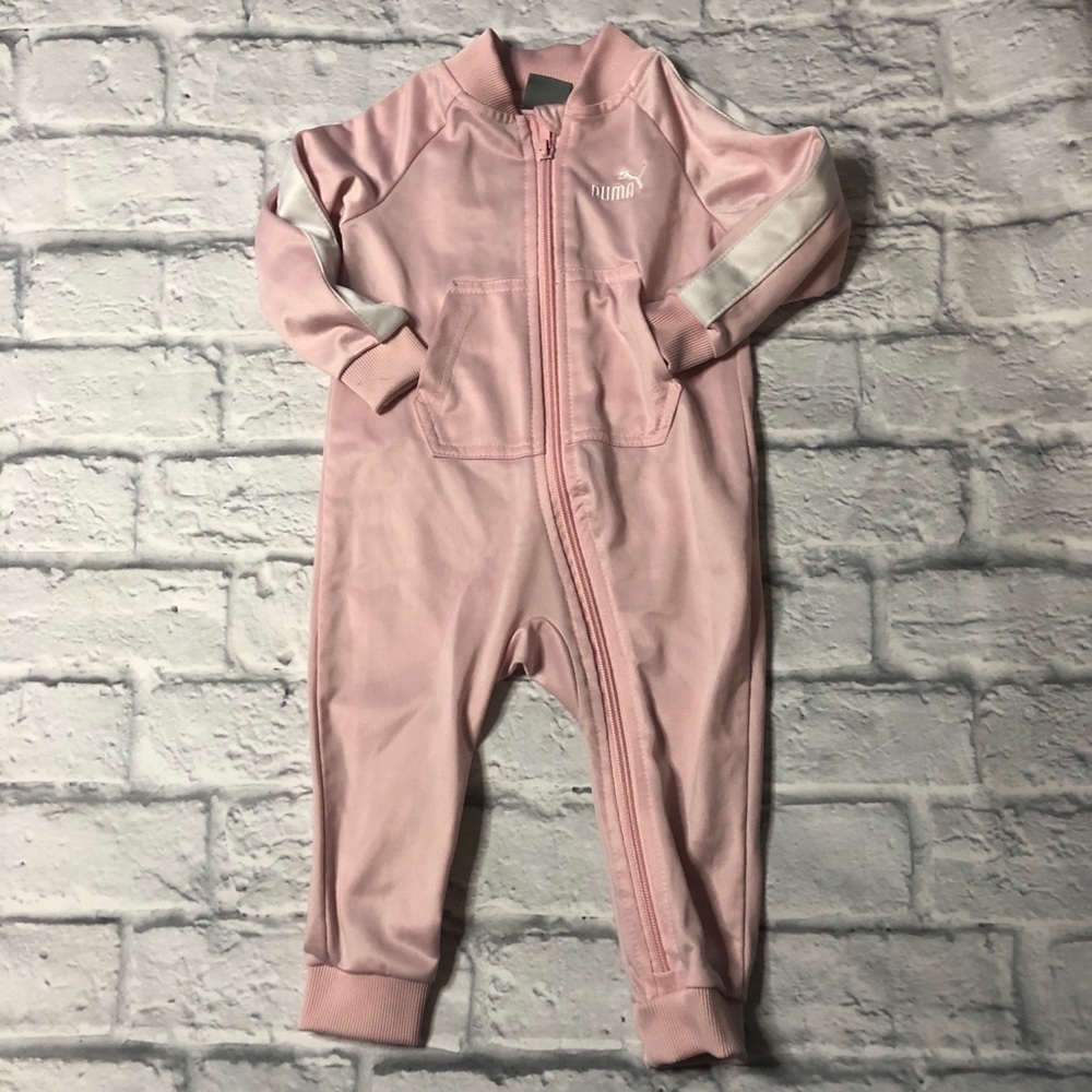 Puma 12m one piece bodysuit tracksuit pink white